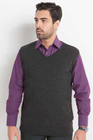 LSJ Men's Wool/Acrylic V-Neck Modern Cut Vest | WB66