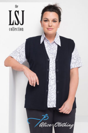 LSJ Ladies Wool/Acrylic Long Line Button Through Vest | WBV2